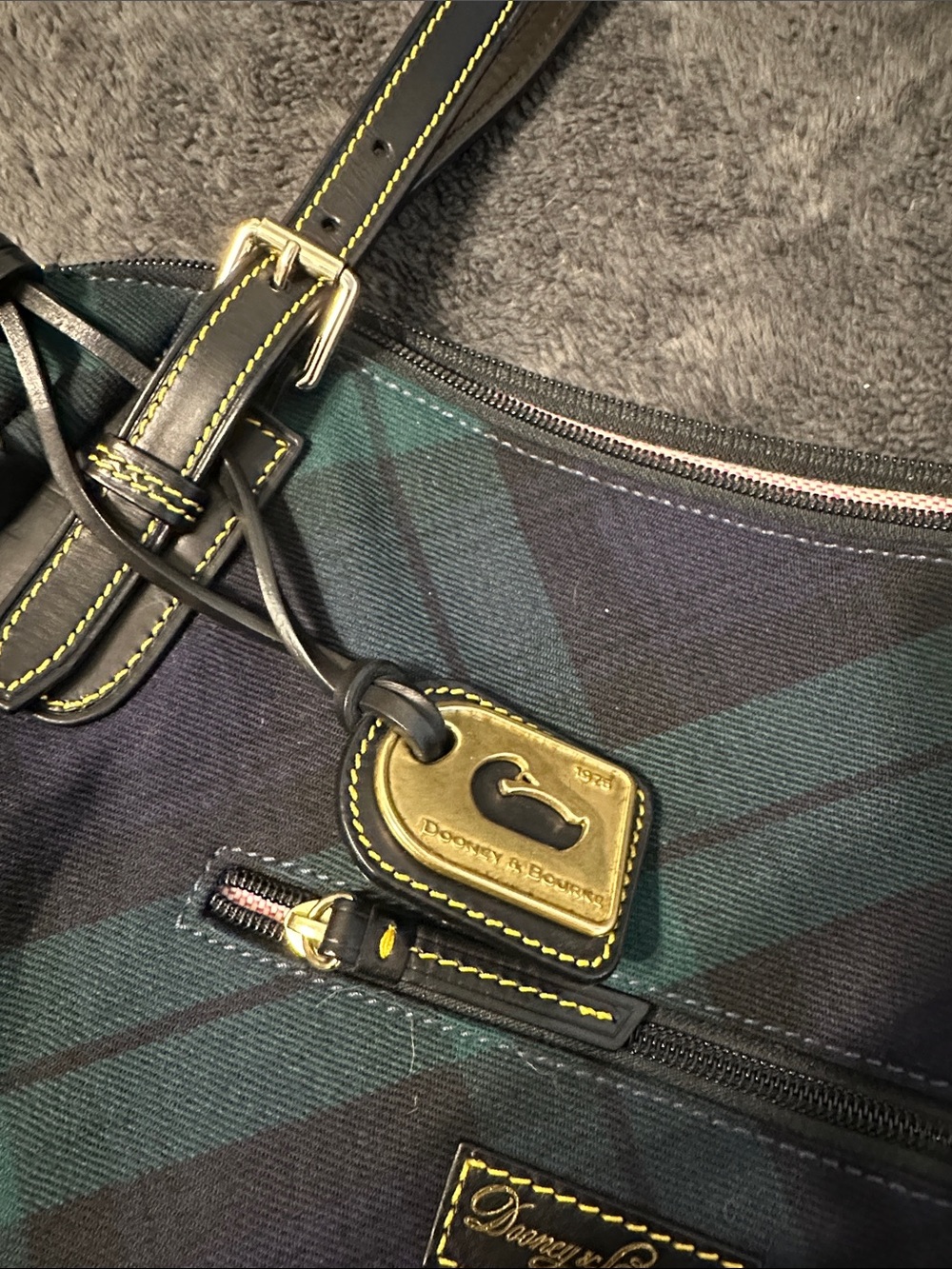 Dooney & Bourke Navy and Green Plaid Shoulder Bag - Picture 3 of 8